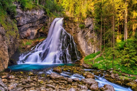 Golling waterfall, Austria - trees, beautiful, creek, stream, Austria, forest, stones, brook, fall, waterfall, rocks