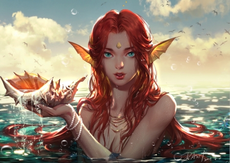 Mermaid - summer, girl, fantasy, siren, redhead, mermaid, kdash, k dash, vara, luminos