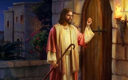 Jesus Knocking - door, knocking, Christ, night, Jesus