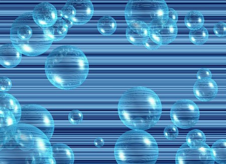 Striped Bubbles - 3d and cg, abstract, blue