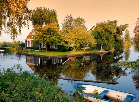 The Netherlands, Holland, Hollandia - sky, trees, popular, water, cottages, lakes, holland, architeture, landscapes, boat, houses, islands, wallpaper, plants, hollandia, nature, netherlands, canals