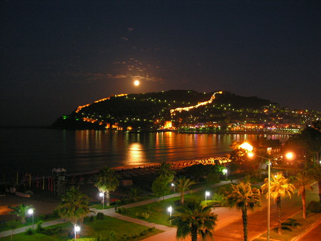 Alanya at night - alanya, turkey, nature, night