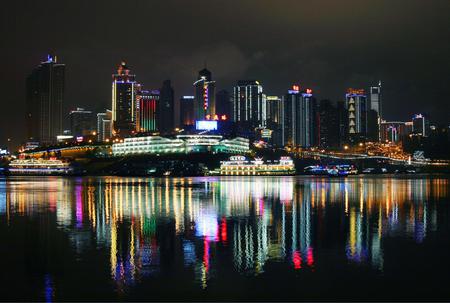 City - abstract, water, lights, city, ferry boat