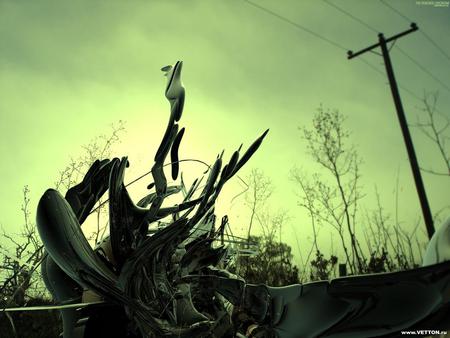 Abstract Vector by mneti - sky, silhouette, trees, utility pole, art, abstract, clouds, green, brush