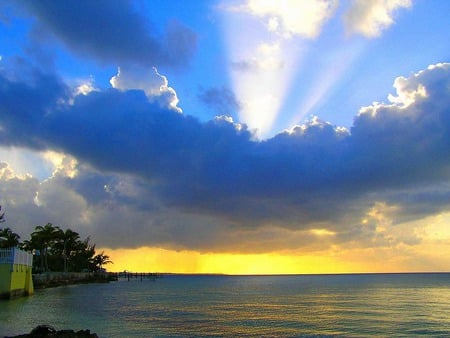 Sunset #9 - beaches, horizon, sky, sun, sunset, cloud, clouds, blue, sunrise, sea