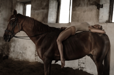 Horse and the lady - swimsuit, animal, Horse, lady