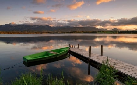 Boat by Pier - lake, twilight, boat, pier