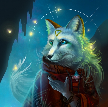 Fantasy fox - winter, fantasy, art, into the bear, vulpe, luminos, fox, intothebear