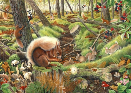 Save our squirrels - trees, forest, puzzle, animals