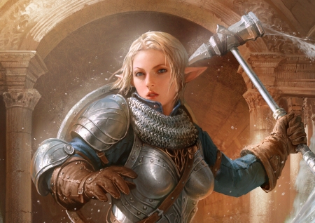 Warrior girl - fantasy, art, hanho lee, girl, warrior, armor