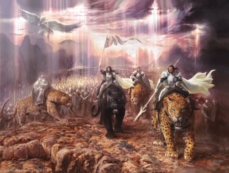 Akromas - warrior, jaguar, akronas, man, tiger, knight, cat, fantasy, pisici, panther, antonio j manzanedo, art, luminos