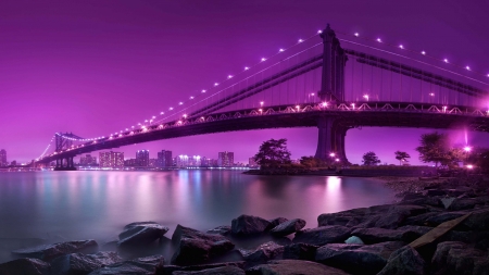 Manhattan Bridge - night, architecture, new york city, east river, manhattan bridge