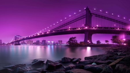 Manhattan Bridge - new york city, east river, night, architecture, manhattan bridge