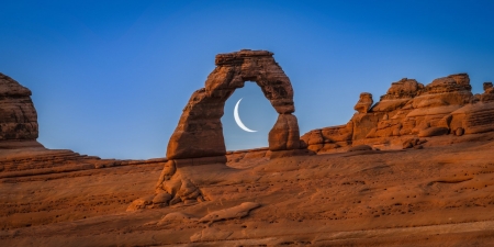 Desert Arch - arch, desert, moon, nature