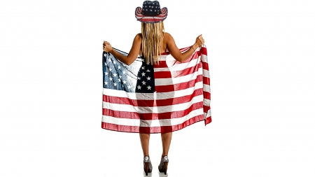 Love America - cowgirls, blondes, hats, Ameerica, flag