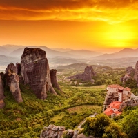 Meteora Roussanou Monastery at sunset