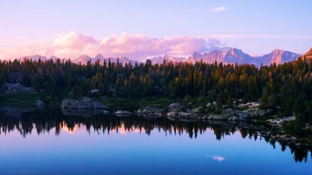 The Wind River Mountains, Wyoming - usa, reflections, trees, water, forest, sky