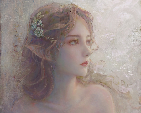 Elf princess - frumusete, fantasy, gorgeous, face, luminos, tang maohua, girl, elf, superb
