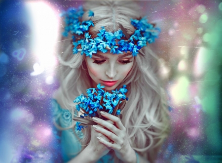 Girl - flowers, retouch, spring, wreath