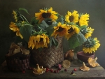 Sunflowers with mushrooms