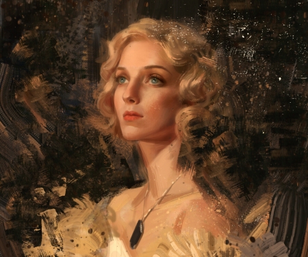 Lady - lady, art, blonde, fantasy, portrait, hou china, face, girl