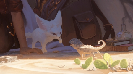 Red desert - art, dao le trong, fantasy, chameleon, desert, fox, daoletrong, dao letrong, vulpe, fennec