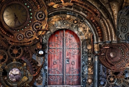 Time Travel Gateway - fantasy, steampunk, door, time, clock