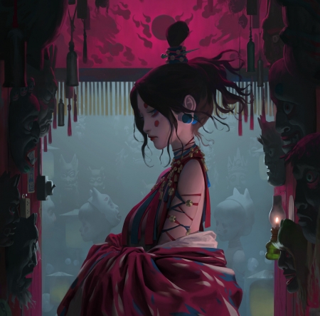 Girl - zeen chin, fantasy, girl, pink, art, dark