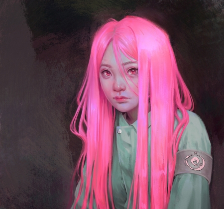 Pink - art, mandy jurgens, fantasy, portrait, face, girl, luminos
