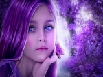 Girl with purple butterfly and hair