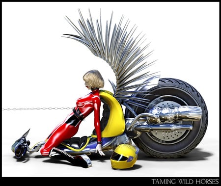 Taming Wild Horse - wings, chained, motor cycle, bike, woman