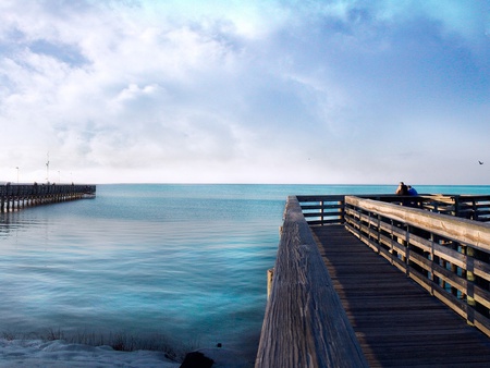 The dock - sky, view, sea, wood, blue