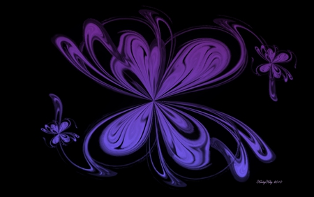 Butterfly Trio in Purples - fractal, delicate, black, cg, butterfly trio in shades of purple, fractals, butterfly, dark, pink, twisted, butterflies