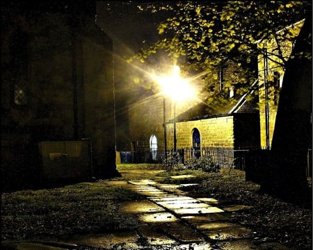 	Church Walk - night, street, church, walk