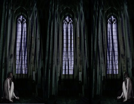 Gothic Scene - women, corners, windows, curtains, mirrored, drapes, gothic