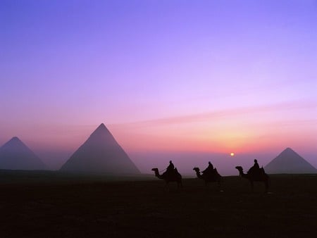 Pyramids of Giza, Egypt - purple, 3 wise men, egypt, pyramids, sunsets, contrast