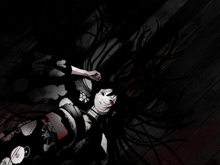 Jigoku Shoujo - anime, jigoku shoujo, girl, long hair, red eyes, ai enma, black hair, cute, hell girl, sexy