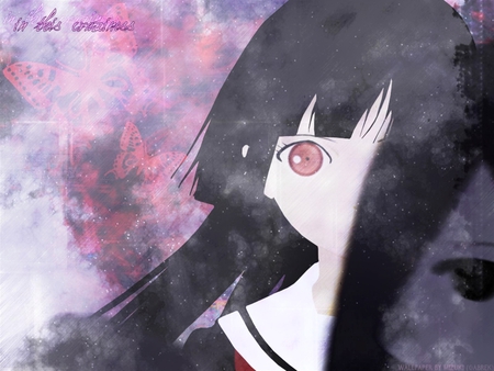 Jigoku Shoujo - anime, jigoku shoujo, girl, long hair, red eyes, ai enma, black hair, cute, hell girl, sexy