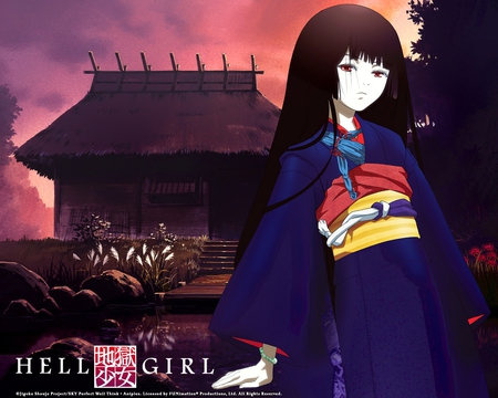 Jigoku Shoujo - anime, jigoku shoujo, girl, long hair, red eyes, ai enma, black hair, cute, hell girl, sexy