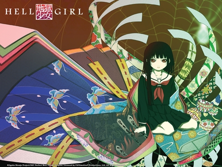 Jigoku Shoujo - hell girl, sexy, girl, long hair, jigoku shoujo, black hair, red eyes, anime, cute, ai enma