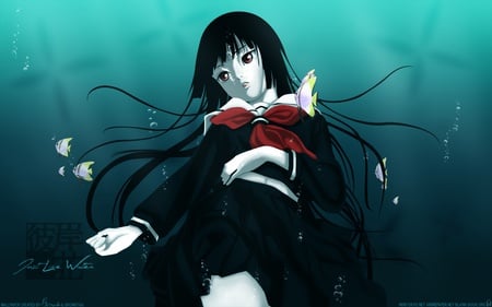 Jigoku Shoujo - hell girl, sexy, girl, long hair, jigoku shoujo, black hair, red eyes, anime, cute, ai enma