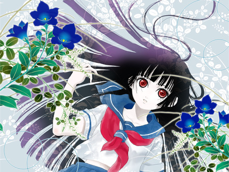 Jigoku Shoujo - anime, jigoku shoujo, girl, long hair, red eyes, ai enma, black hair, cute, hell girl, sexy