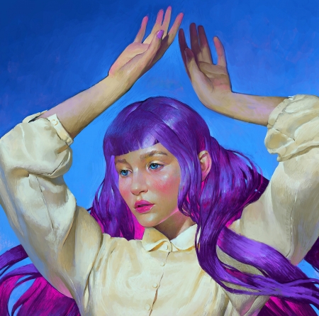 Expectations - blue, purple, fantasy, dancer, art, face, arseniy melnyk, hand