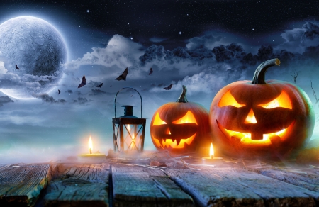 Happy Halloween - moon, halloween, night, orange, pumpkin, lantern, luna