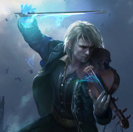 Lestat - violin, man, dark, vampire, fantasy, instrument, lin yomi, halloween, art, lestat, luminos