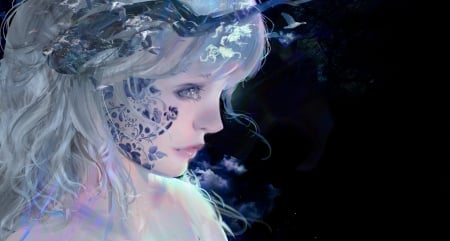 Air - blue, air, superb, black, frumusete, fantasy, gorgeous, face, art, alayne, luminos