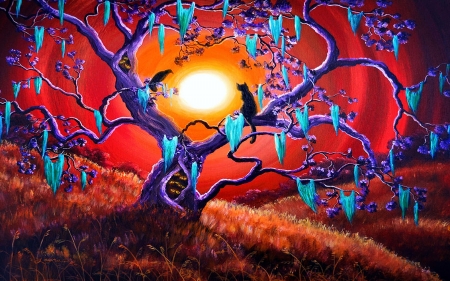 The Halloween Tree - artwork, ghosts, cat, moon