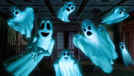 Ghosts - six, ghosts, blue, wallpaper