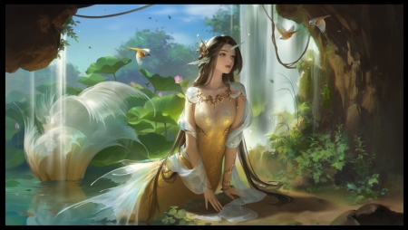 Mermaid - summer, yellow, girl, superb, fantasy, mermaid, siren, gorgeous, golden, vara, yuanyuan wang