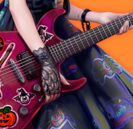 Witch (detail) - witch, guitar, detail, fantasy, instrument, hand, lightbox, halloween